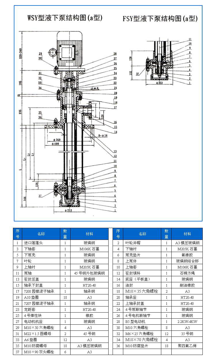 FSY型、WSY型立式玻璃鋼液下泵安裝尺寸圖