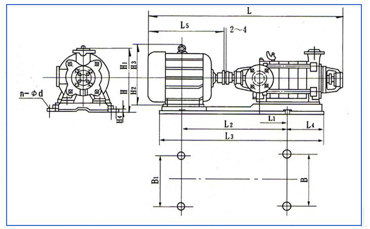 D、DG型臥式多級(jí)離心泵安裝結(jié)構(gòu)圖